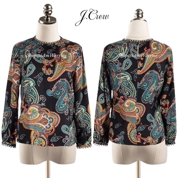 J.Crew 2 piece black silk paisley top + matching pull on pants *shop@iamwarrior - Picture 6 of 12